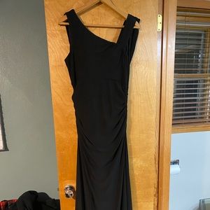Long black bridesmaid/prom dress. Size L. Swoop back.